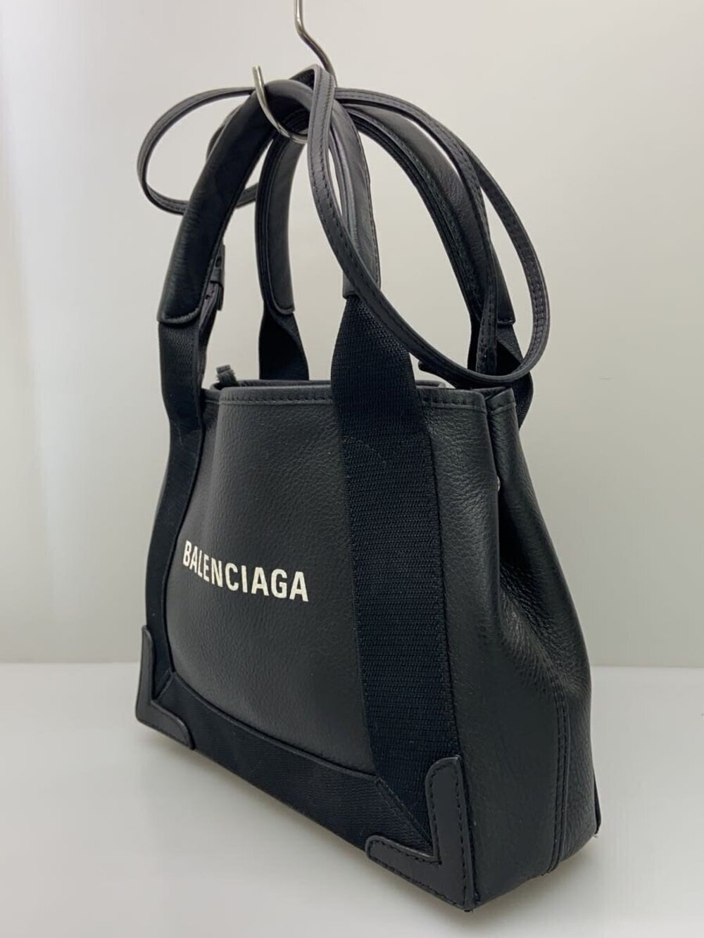 Balenciaga white tote prominent Black logo Cabas Blue bag Navy Black Blue